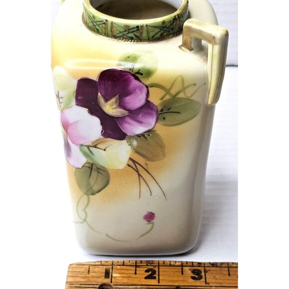Vtg Nippon Hand-Painted Floral Vase with Handles Square Shape Unique Design - Picture 10 of 11